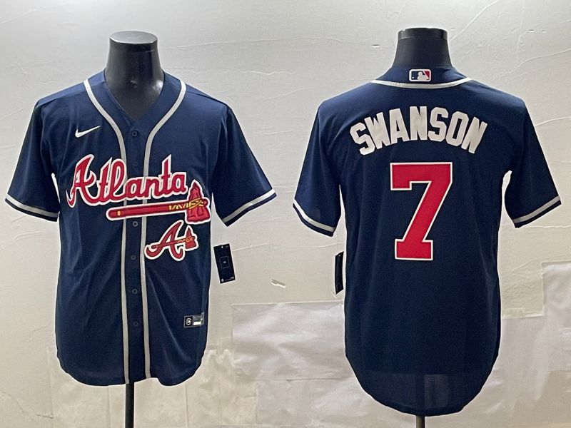 Men Atlanta Braves #7 Swanson Blue Game 2025 Nike MLB Jersey style 5